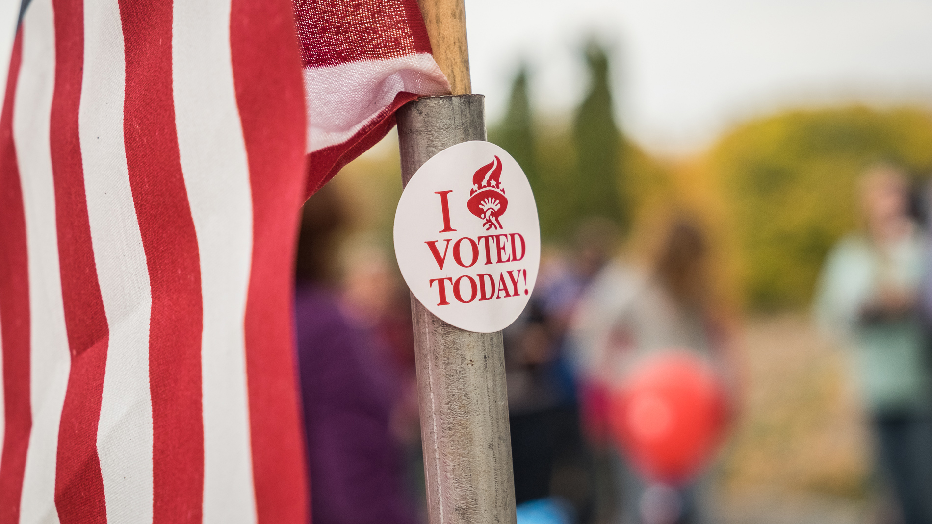 I Voted Today sticker on flag, Credit: Julie Gelfand